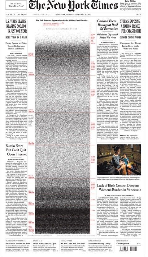 Газета The New York Times увековечила погибших от ковида американцев Газета The New York Times увековечила погибших от ковида американцев